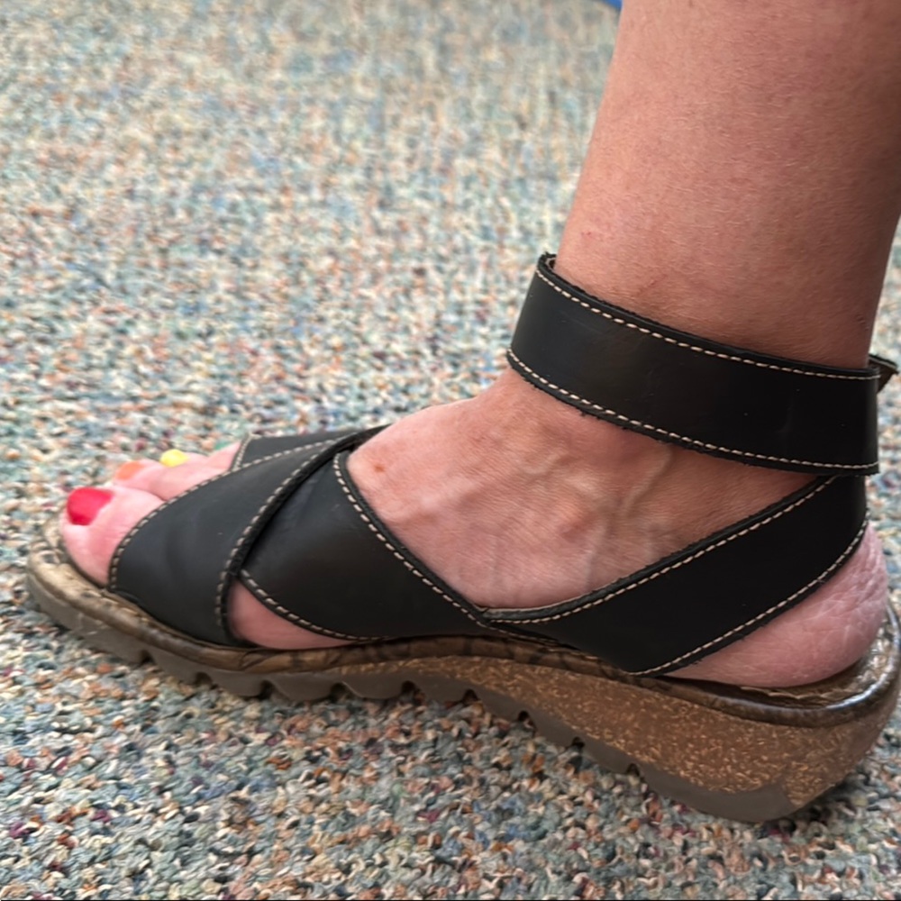 Fly London Black Sandals with Cross-Over Straps